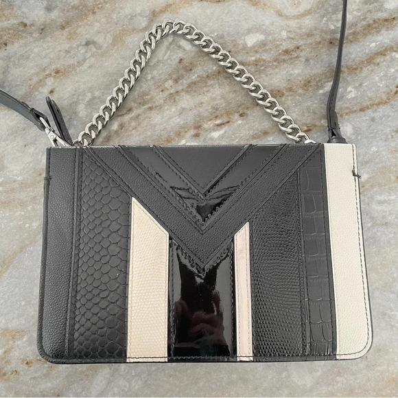 Victorias Secret Python Stripe Black White Crossbody Clutch Purse Chain - Picture 15 of 16